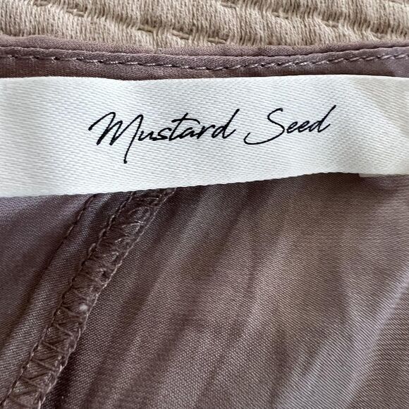 Mustard Seed Jumpsuit Womens Small Brown V Neck Button Front Belted Harem Satin - Picture 11 of 16